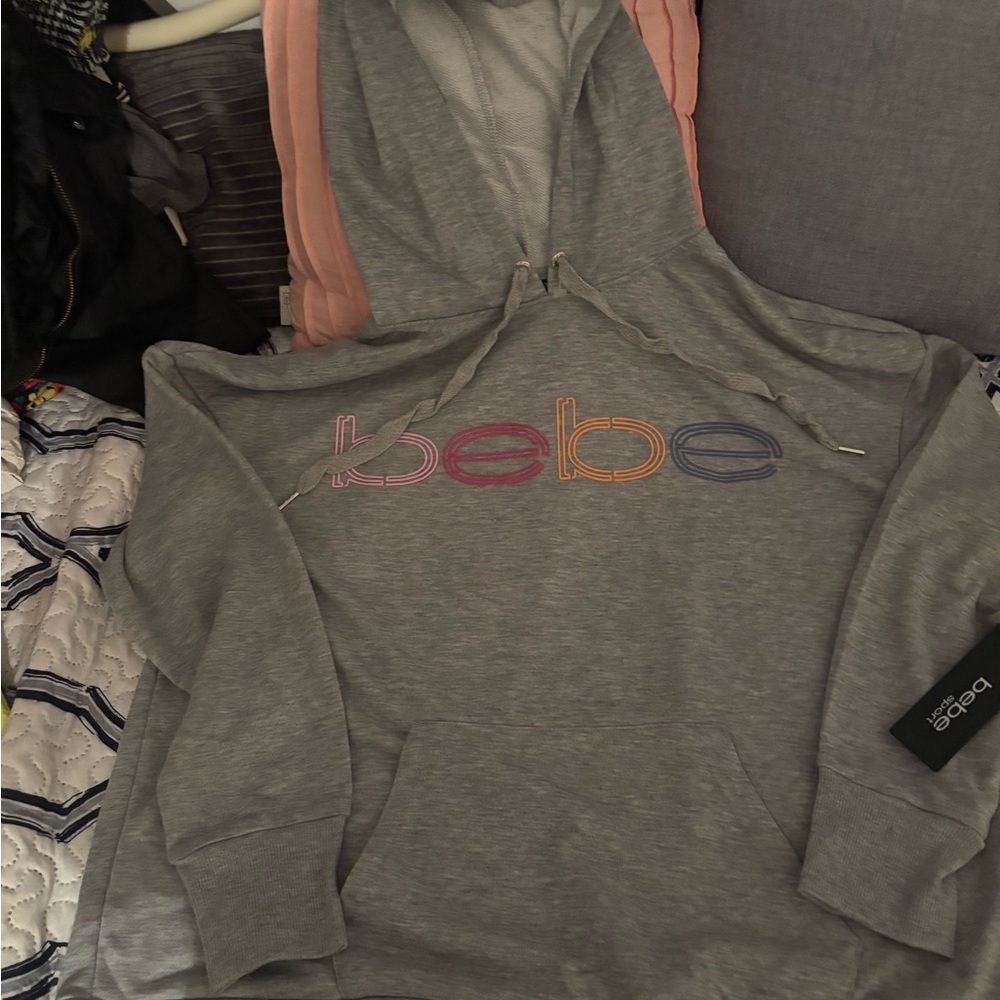 Bebe Heather Gray Hoodie with Colorful Logo